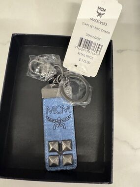 MCM Blue Leather Stud Key chain